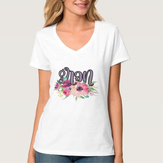 Gran met Waterverf Bloemen T-shirt (Voorkant)