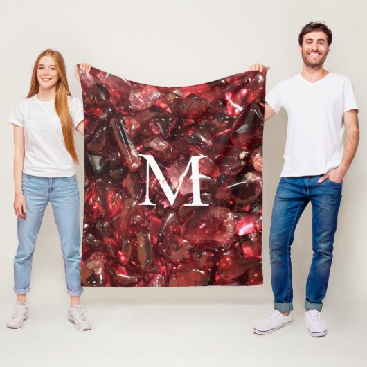 Granaat Birthstone Monogram Gepersonaliseerde naam Fleece Deken (In situ)