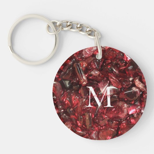 Granaat Birthstone Monogram Gepersonaliseerde naam Sleutelhanger (Voorkant)