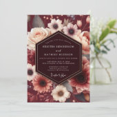 Granaat Blush Barokke Bruiloft Kaart (Staand voorkant)
