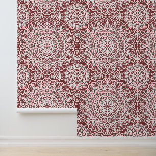 Granaat Bourgogne Bohemian Mandala White Lace Behang