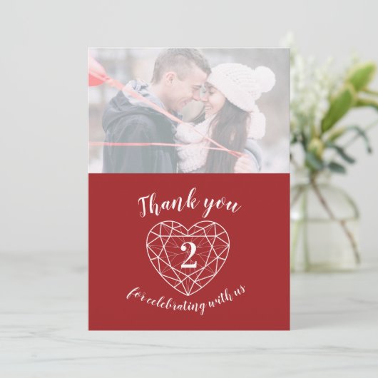 Granaat edelsteen hart jubileum 2 jaar foto bedankkaart (Staand voorkant)