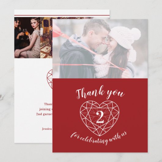 Granaat edelsteen hart jubileum 2 jaar foto bedankkaart (Voorkant / Achterkant)