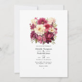 Granaat en Crème Bloemen Winter Bruiloft Kaart (Voorkant)