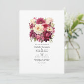 Granaat en Crème Bloemen Winter Bruiloft Kaart (Staand voorkant)