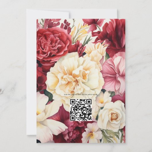 Granaat en Crème Bloemen Winter Bruiloft Kaart (Achterkant)