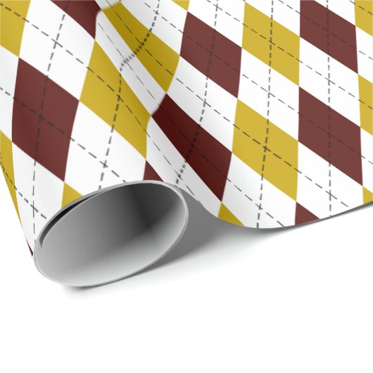 Granaat en Goud Classic Argyle Diamond Pattern Cadeaupapier (Rol Hoek)
