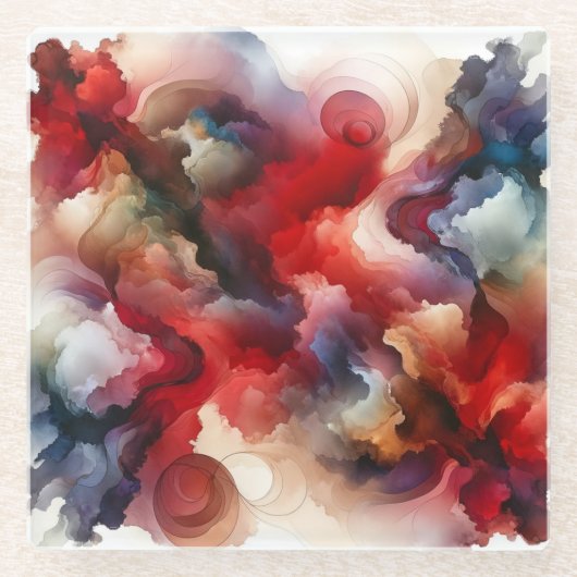 Granaat Rode Smokey Abstracte Waterverf Cloud Glazen Onderzetter (Voorkant)