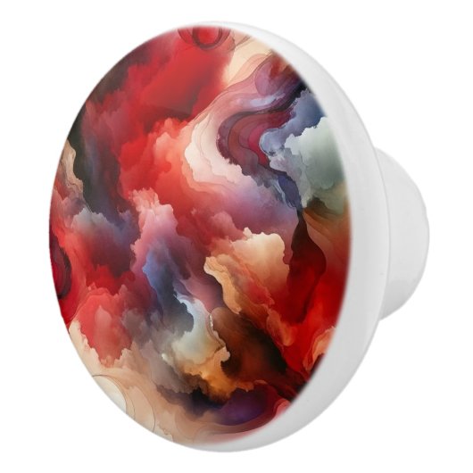 Granaat Rode Smokey Abstracte Waterverf Cloud Keramische Knop (Rechts)