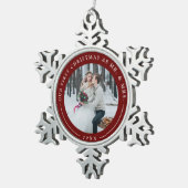 Granaat Rood | Eerste kerstfoto met huwelijk Tin Sneeuwvlok Ornament (Rechts)