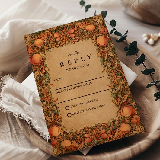  granaatappel Art Nouveau bruiloft RSVP Kaartje