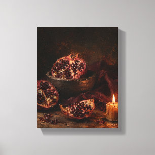 Granaatappel Avondmaal bij Kaarslicht Sfeervolle S Canvas Afdruk