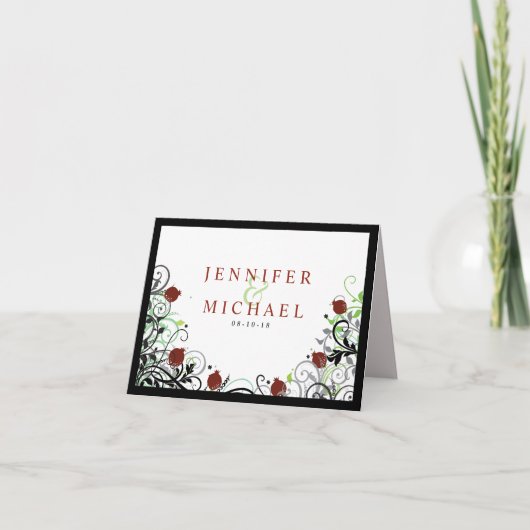 GRANAATAPPEL bruiloft dank u gevouwen Wenskaart Bedankkaart (Voorkant)