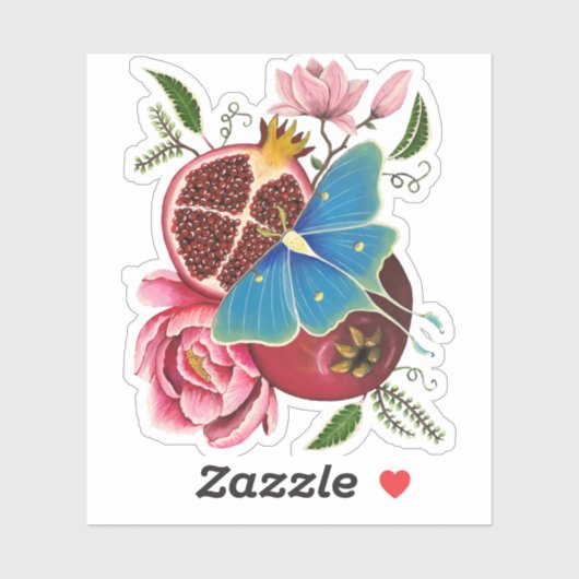 Granaatappel en Luna Moth Laser Cut Sticker (Vel)