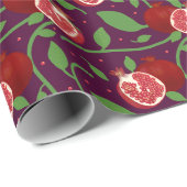 Granaatappel Fruit en Botanische op Plum Paarse Cadeaupapier (Rol Hoek)