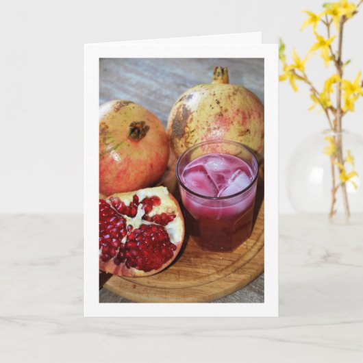 Granaatappel Fruit en Sap Portret Kaart (Gele Bloem)