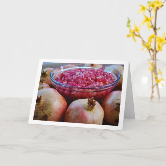 Granaatappel Fruit in Kom Portret Kaart (Gele Bloem)