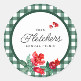 Granaatappel & Groene Gingham Custom Ronde Sticker