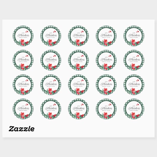 Granaatappel & Groene Gingham Custom Ronde Sticker (Vel)