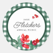 Granaatappel & Groene Gingham Custom Ronde Sticker (Voorkant)