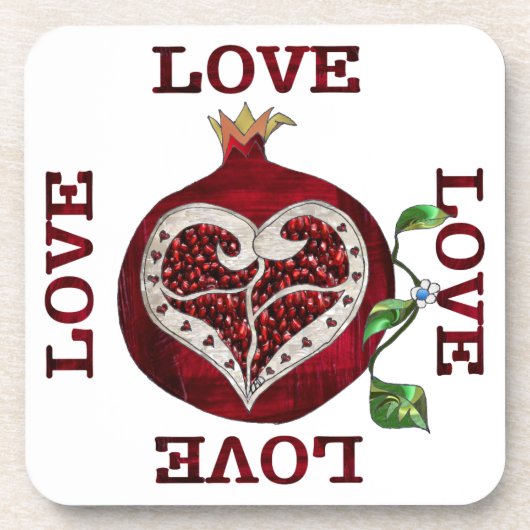 Granaatappel Hart LIEFDE Valentijn Bier Onderzetter (Voorkant)