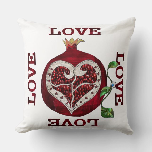 Granaatappel Hart LIEFDE Valentijn Kussen (Voorkant)