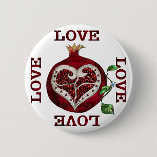 Granaatappel Hart LIEFDE Valentijn Ronde Button 5,7 Cm