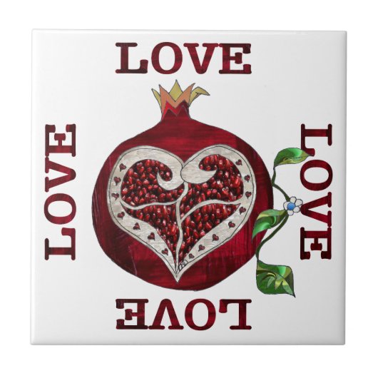 Granaatappel Hart LIEFDE Valentijn Tegeltje (Voorkant)
