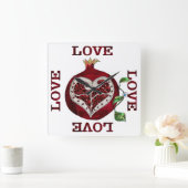 Granaatappel Hart LIEFDE Valentijn Vierkante Klok (Huis)