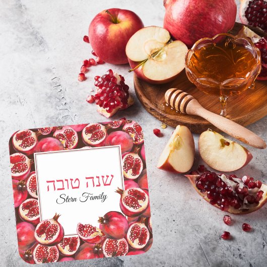 Granaatappel Hebreeuws Shana Tova Joodse Rosh Hash Vierkante Sticker