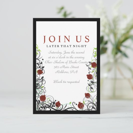 Granaatappel Joods Bruiloft Uitnodiging Party Kaar (Staand voorkant)