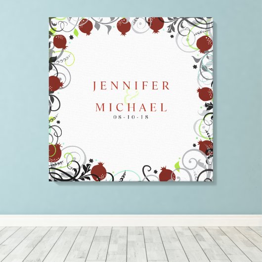 Granaatappel Joodse bruiloft Sign-In Memory Board Canvas Afdruk (Insitu (Houten vloer))