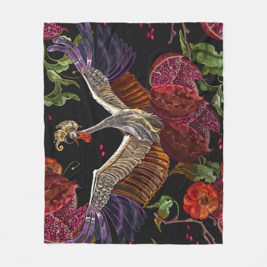 Granaatappel kraan Rozen: borduurwerk kunst Fleece Deken (Voorkant)