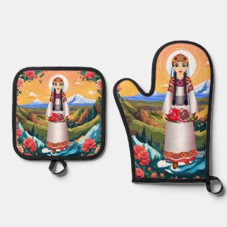 Granaatappel Lady Oven Mitt en Pothouders Ovenwant & Pannenlap Set