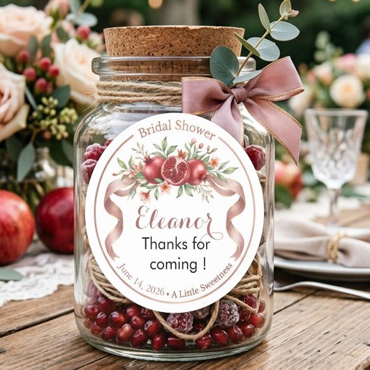 Granaatappel & Lint Trouwfeest Favor Sticker