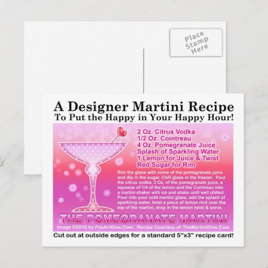 Granaatappel Martini Recept Briefkaart (Voorkant / Achterkant)