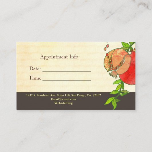 Granaatappel Massage Spa Afspraakkaart Afsprakenkaartje (Achterkant)