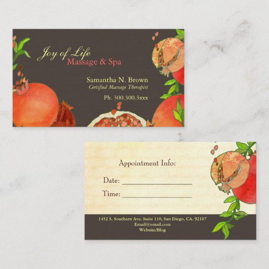 Granaatappel Massage Spa Afspraakkaart Afsprakenkaartje (Voorkant / Achterkant)