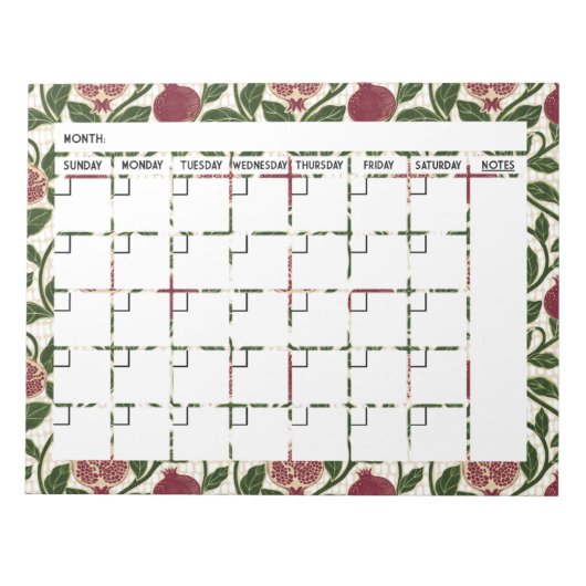 granaatappel-Notitieblok kalender Notitieblok (Voorkant)