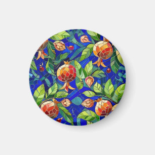 Granaatappel Patroon Donkerblauw en rood Fruit Moz Magneet