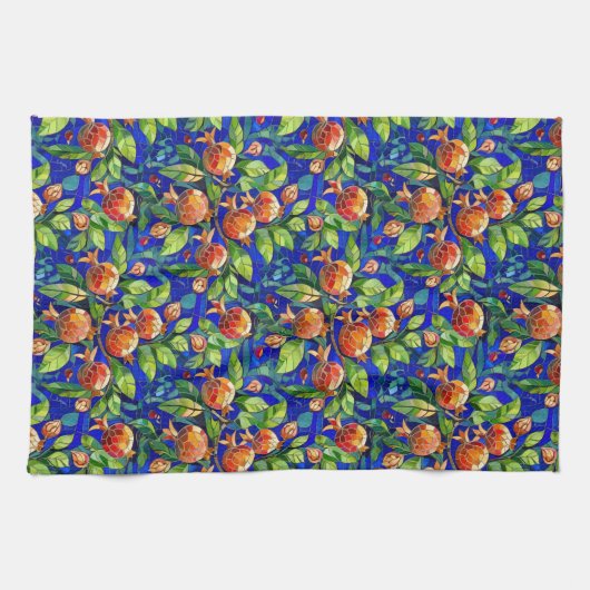 Granaatappel Patroon Donkerblauw en rood Fruit Moz Theedoek (Horizontaal)