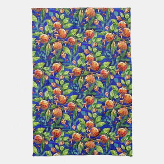 Granaatappel Patroon Donkerblauw en rood Fruit Moz Theedoek (Verticaal)