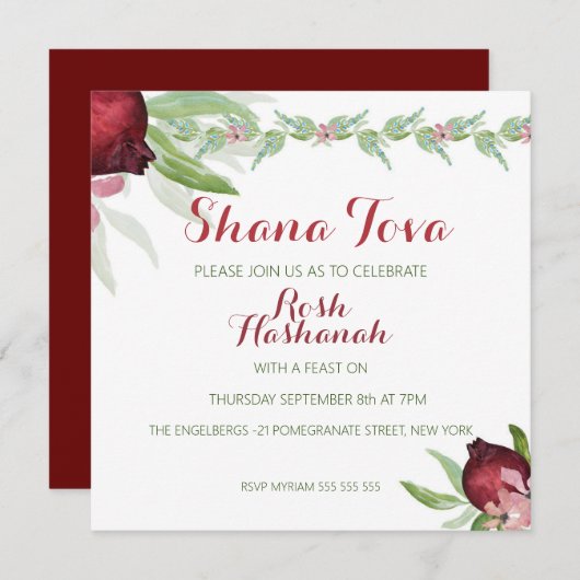 Granaatappel Rosh Hashanah uitnodiging (Voorkant / Achterkant)