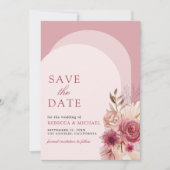 Granaatappel Roze Bloemen Pampas Boog Foto QR Code Save The Date (Voorkant)
