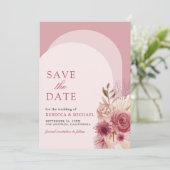 Granaatappel Roze Bloemen Pampas Boog Foto QR Code Save The Date (Staand voorkant)