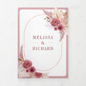 Granaatappel Roze Bloemen Pampas QR Code Bruiloft Drieluik Uitnodiging (Cover)