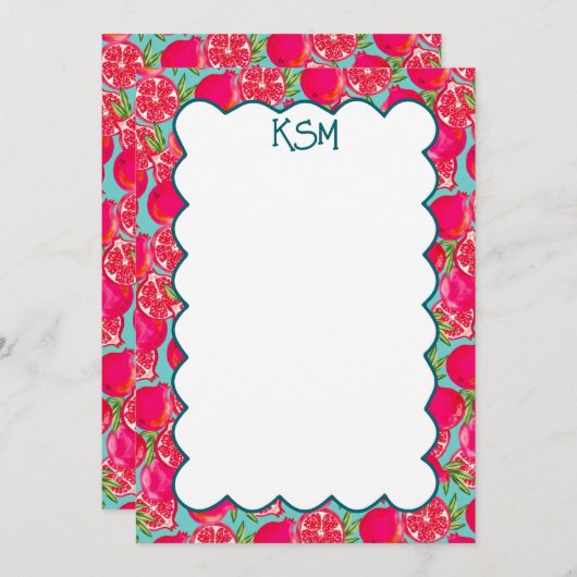 Granaatappel Schilderen Custom Monogram Stationery Bedankkaart (Voorkant / Achterkant)