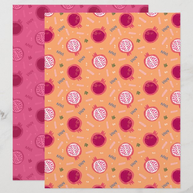 Granaatappel scrapbookpapier (Voorkant / Achterkant)