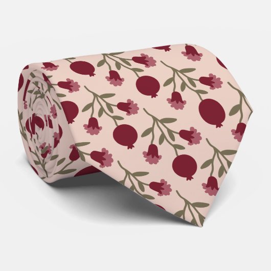 Granaatappel tak met bloemen en vruchten stropdas (Opgerold)