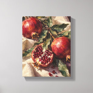 Granaatappel tak op crèmekleurig linnen canvas afdruk